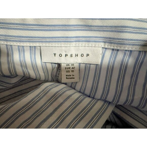 Topshop Striped Front Twist Knot Long Sleeve Button-Up Shirt Blue White Sz10 NEW - Picture 5 of 6